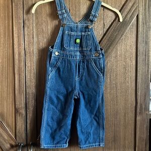 John Deere denim overalls. Size 2T. Excellent condition.